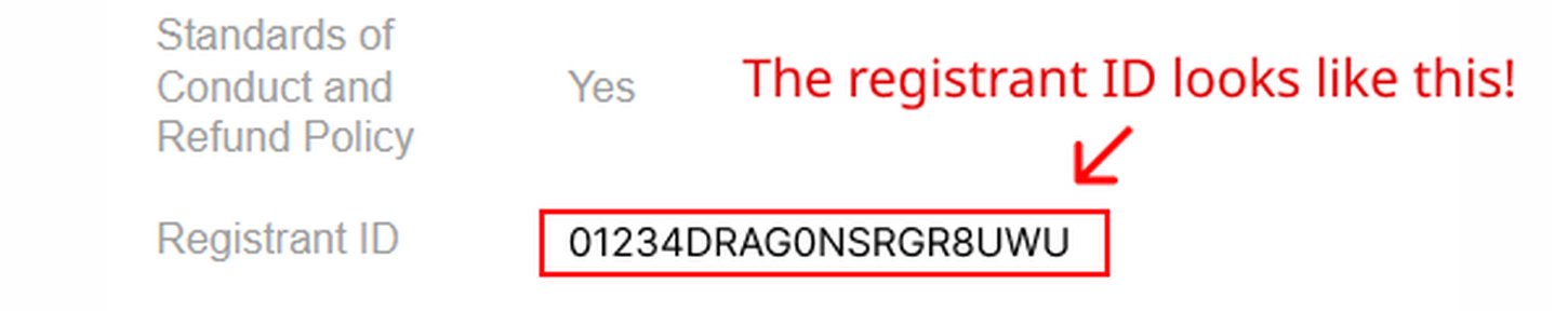 An example of the Registrant ID found at the bottom of the confirmation email, composed of letters and numbers.