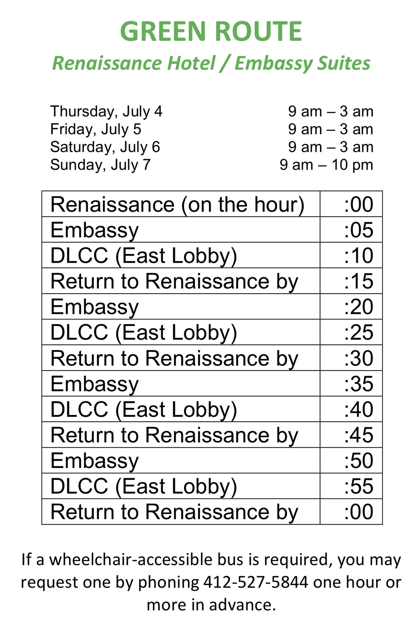 Green Route Schedule