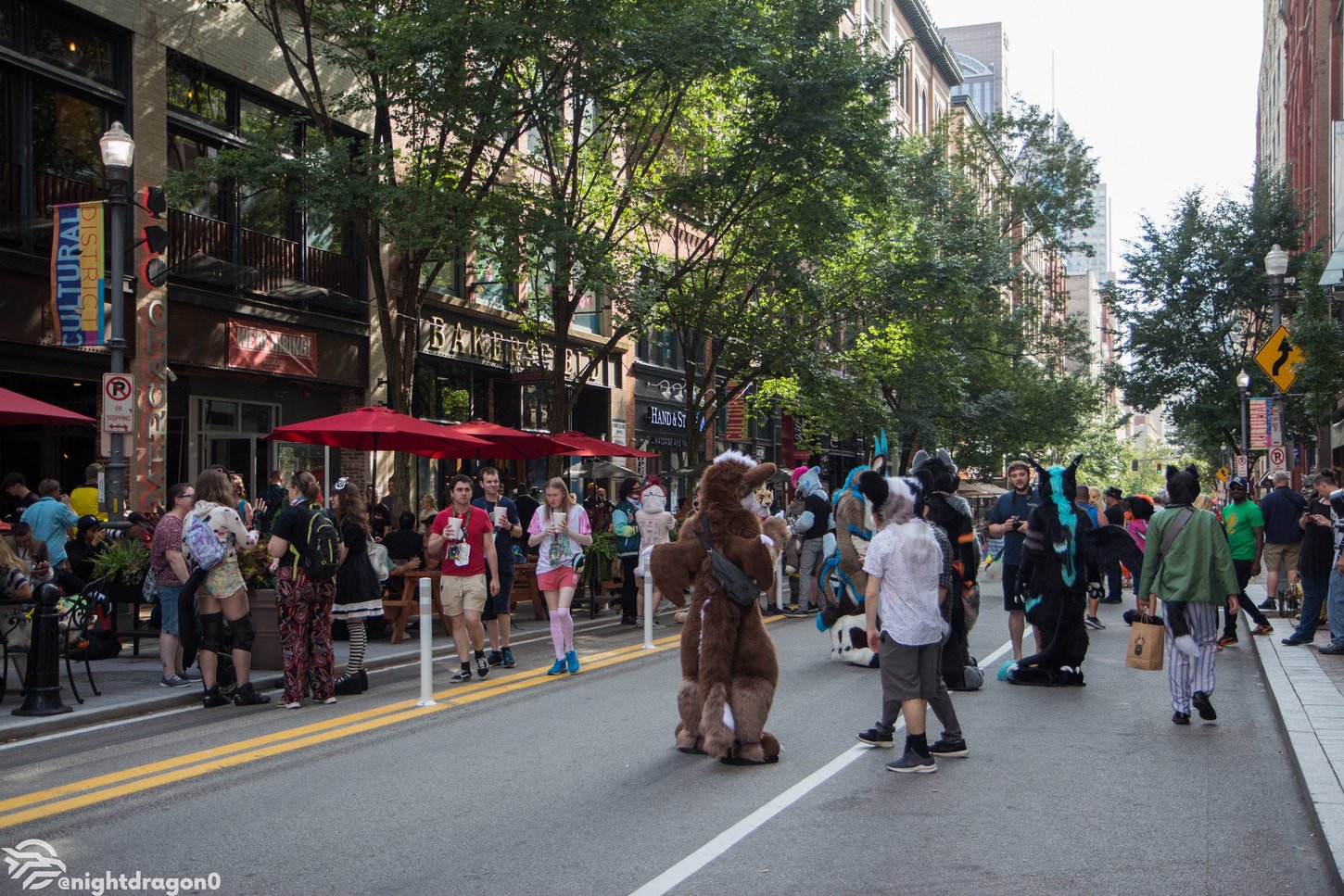 A picture of the Anthrocon Block Party on Penn Avenue.